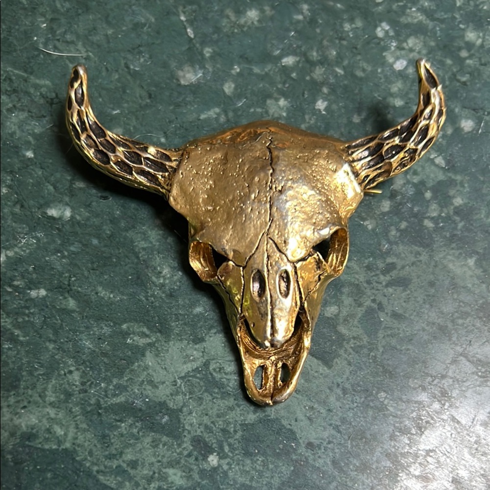 Gold Bull Skull Brooch